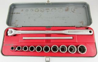 Vintage Craftsman 1/2 " Drive =v= Series Breaker Bar And 12 Pt Socket Set In Case