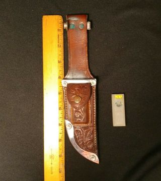 Vintage Edward Bohlin Leather Knife Sheath With Sharpening Stone Hollywood Calif