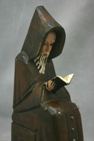 Vintage Bookend (1) Solid Wood Carved Monk Praying Sitting 8 " Tall Handmade