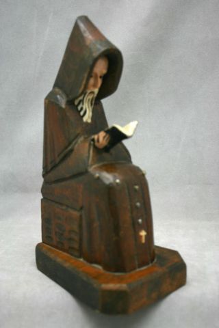 Vintage Bookend (1) Solid Wood Carved Monk Praying Sitting 8 