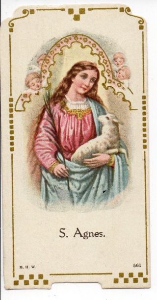 Vtg 1926 Antique S St Agnes Virgin Martyr Religious Catholic Holy Card Mwh 561