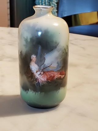 Antique Porcelain Vase With Hand Painted Portrait Of Diana The Huntress Germany
