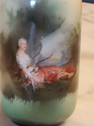 Antique Porcelain Vase With Hand Painted Portrait of Diana The Huntress Germany 2