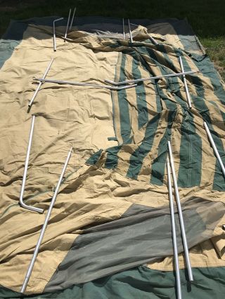 Vintage Hillary Canvas Tent 10x14 Model 308.  77178 With Poles Missing One,  Tarp