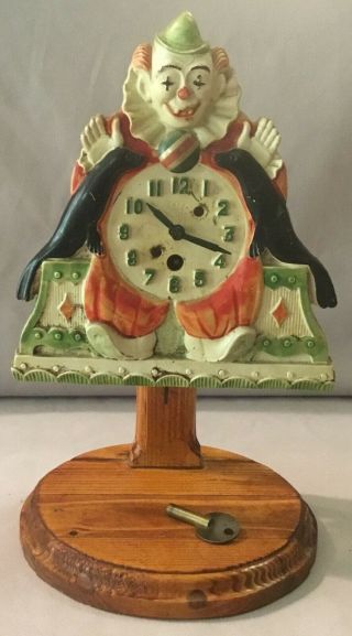 Lux Animated Clown With Seals Pendulette Clock With Stand - 1937