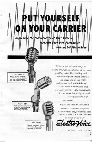 1948 Print Ad Of Electro Voice Ev Models Cardax The 360 & The 910 Microphone
