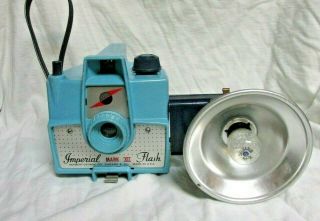 Vintage 1950s Imperial Mark Xii Camera Blue W/ Flash And Bulb