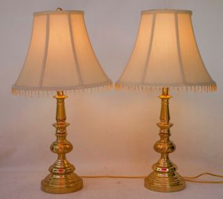 Vintage Stiffel Gold Brass Heavy Metal Candlestick Lamps