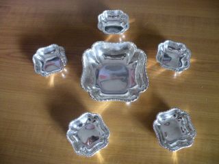 Vintage Sterling Silver Square Nut Bowl With 5 Small Nut Bowls Set