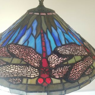 Vintage Tiffany Style Dragonfly Slag Glass Hanging Lamp With Cord And Plug