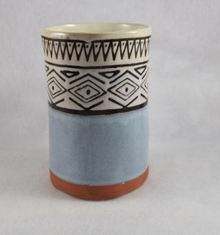 Mug Meritage Stoneware Blue Brown Tribal Design Terra Cotta 5 