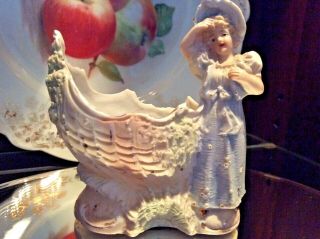 Vintage German Bisque Porcelain Planter Seashell And Girl