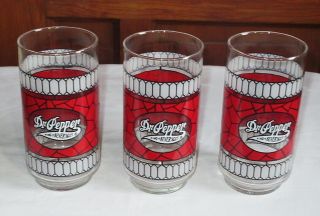 3 Vintage Dr Pepper King Of Beverages Drinking Glasses Stained Glass Look 6 "