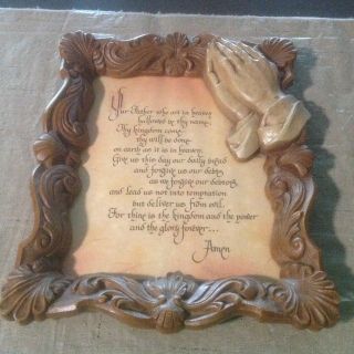 Vintage Resin Frame With 3d Praying Hands Lords Prayer