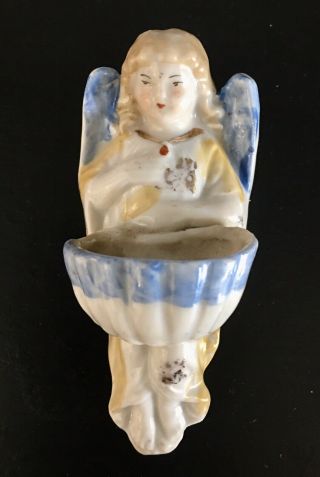 Antique German Porcelain Holy Water Font Angel Numbered Marked