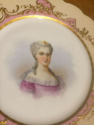 Fantastic French Sevres Porcelain Portrait Cabinet Plate 1844 Queen Leczynska