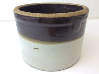Antique Old Brown White Salt Glaze Signed Ja Smith Primitive Small Crock Pot