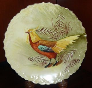 Antique B & H Limoges France Plate Bird Game Pheasant Rare Gold Gilding 10 Inch