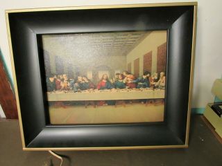 Vintage Jesus At The Last Supper Framed Picture Lighted 2 Bulb Wall Hanging