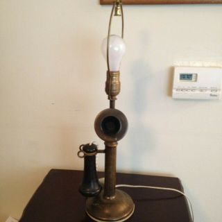 Antique Western Electric Brass Candlestick Phone Lamp Lights With Receiver