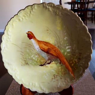 Antique B&h Limoges Hand Painted Large Game Bird Cabinet Display Plate