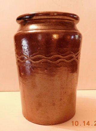 Antique Decorated Southern Stoneware Pottery Glazed Jar Crock Recent Barn Find