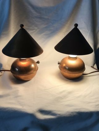 Vintage 1930s Art Deco Chase Brass Copper Co.  Ball Table Desk Lamps