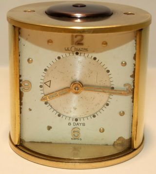 Vintage Lecoultre Jaeger Brass 8 Day Travel Alarm Clock Swiss Made