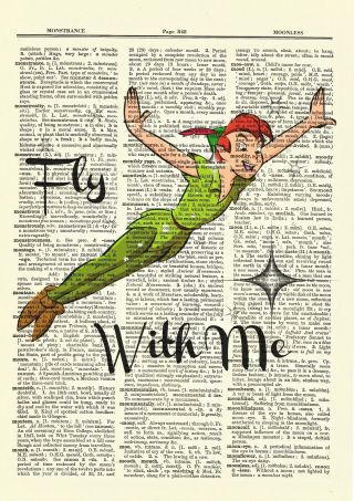 Peter Pan Dictionary Art Print Poster Picture Book Disney Quote Fly With Me 2