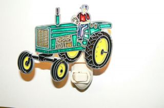 Stained Glass Style " John Deere Tractor " Night Light