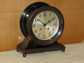 Chelsea Antique Ships Bell Clock Commodore Model 6 In Dial 1947 Bronzed Brass