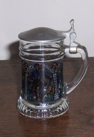 Miniature Lidded Glass Stein Bmf Rein Zinn - Schnapskrugerl - Painted Scene
