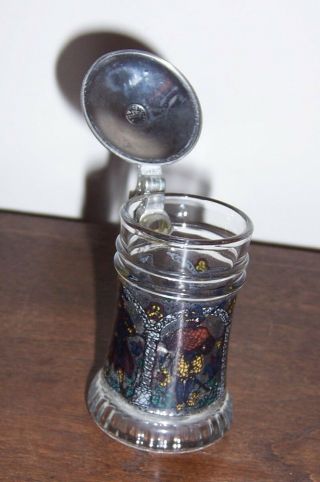Miniature Lidded Glass Stein BMF Rein Zinn - Schnapskrugerl - Painted Scene 2