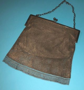 Fine Antique Art Deco Solid Sterling Silver Mesh Lady´s Hand Bag Purse