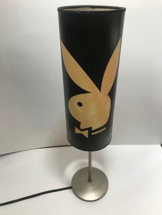 Vintage Playboy Lamp Sleek Rare Black Shade White Logo Metal Base Rare