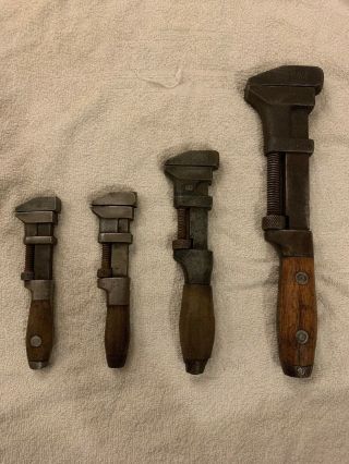 Antique Monkey Wrench Adjustable Pexto Coes Wooden Handles