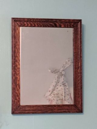 Antique Vintage Tiger Oak Wood Wall Mantle Mirror Medium