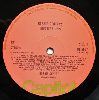BOBBIE GENTRY GREATEST HITS 1974 UK VINYL LP NM VINYL ODE TO BILLIE JOE 3