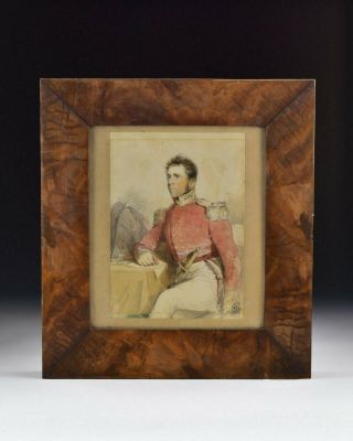 Signed War Of 1812 British Watercolor Painting Of Artillery Soldier W/ Fife