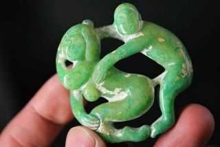 Chinese Old Green Jade Carved Sexy Man&woman Pendant H9