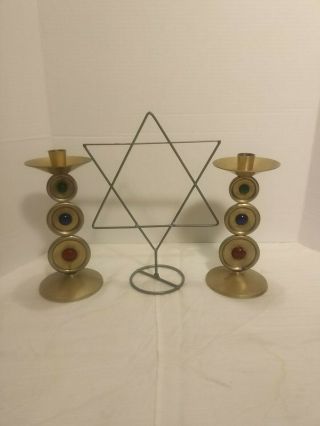 Vintage Shabbat Candle Holders And Star Of David