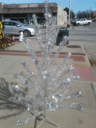 Vintage Sparkler Pom Pom 6 Ft Silver Aluminum Christmas Tree 2