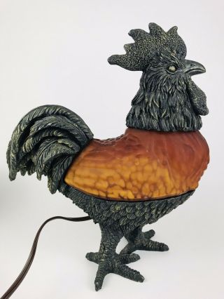 Vintage Rooster Chicken Table/tv Lamp Night Light Amber Colored Glass Cast Iron