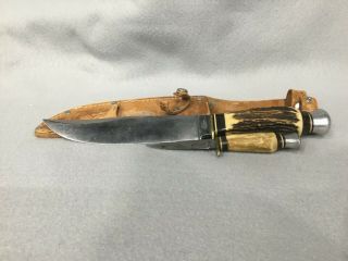Vintage Stag Handle E.  C.  Solingen Germany 23x Two Knife Combo W/ Sheath
