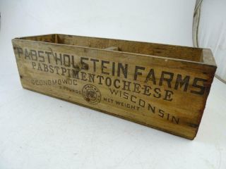 Antique Advertising Wood Cheese Crate Box Pabst Holstein Farm Oconomowoc Wi Vtg