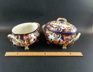 Two Antique English Derby Imari Porcelain Compotes Old Japan Pattern 19th C