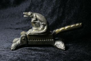 Antique C.  1900 Bronze Spelter Figural Alligator Tabletop Nutcracker
