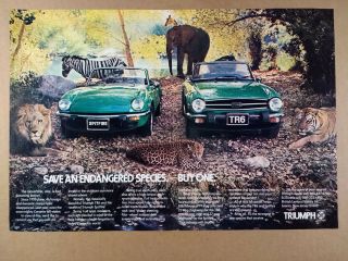 1976 Triumph Spitfire & Tr6 Green Cars Animals Photo Vintage Print Ad