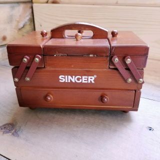 Singer Sewing Box Folding Accordian Style Stocked With Supplies Vintage