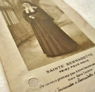 Antique Reliquary Card With Relic To Saint Bernadette Soubirous